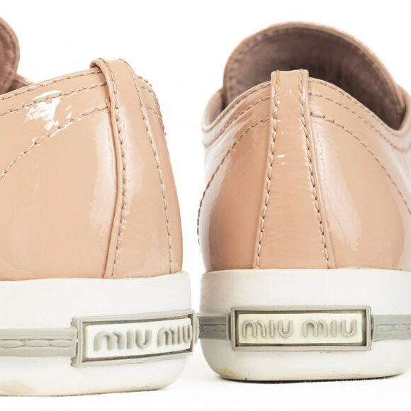 Miu Miu Nude Patent-Leather Cap-Toe Lace-Up Sneakers - Picture 10 of 12
